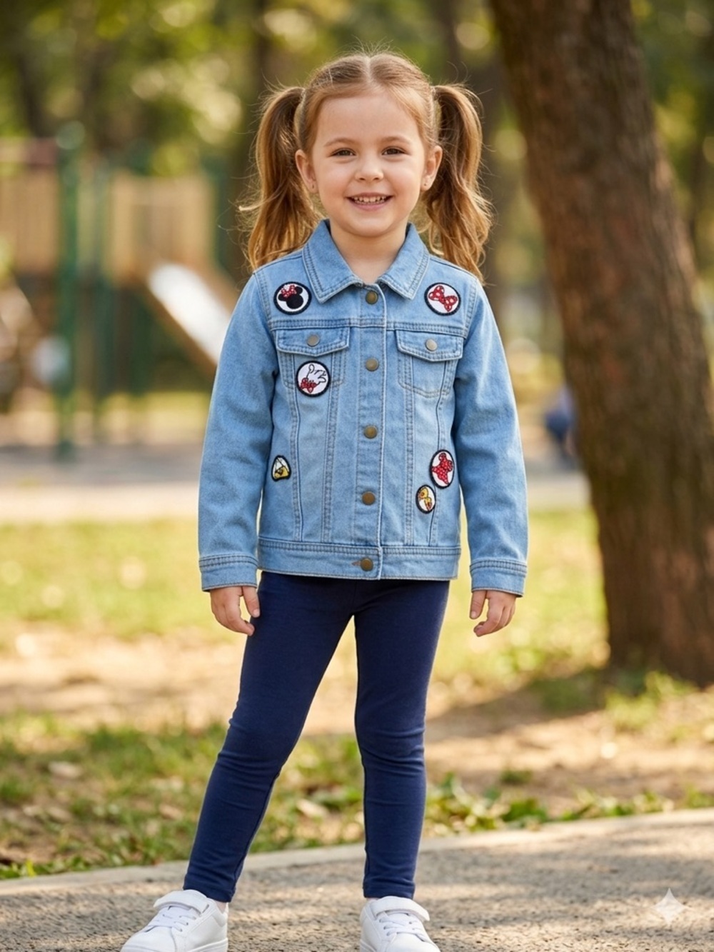 Disney Denim Jacket Girl’s Mickey & Minnie Mouse Patches Blue Jean Size 10